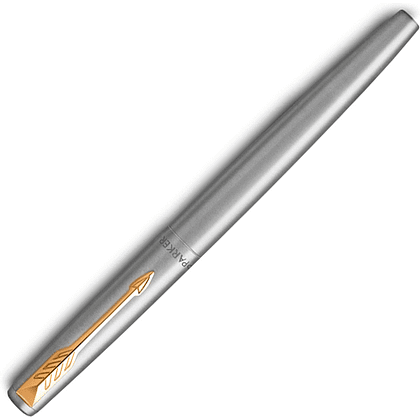 Ручка перьевая "Parker Jotter Stainless Steel CT", М, серебристый, золотистый, патрон синий, -30% - 2