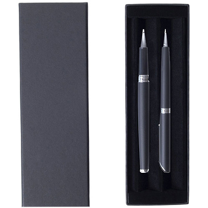 Набор ручек "Shadow": ручка шариковая автоматическая и роллер, черный, серебристый