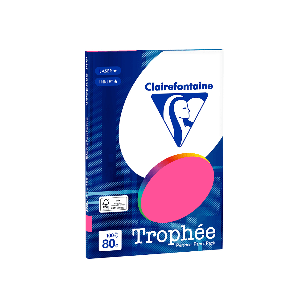 Бумага цветная "Trophée", А4, 100 листов, 80 г/м2, розовый неон