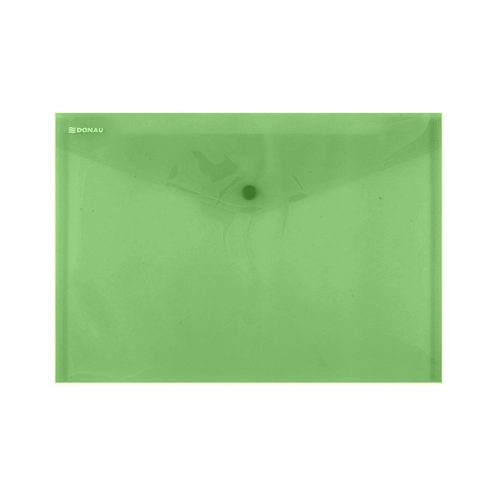 Папка-конверт на кнопке "Donau", A4, зеленый прозрачный