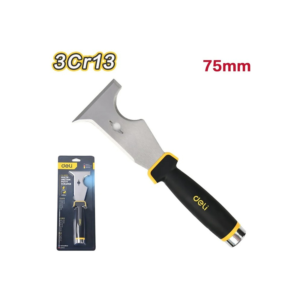 Шпатель-скребок многофункциональный Deli YS EDL-HD03, 75 мм, черный, желтый - 2