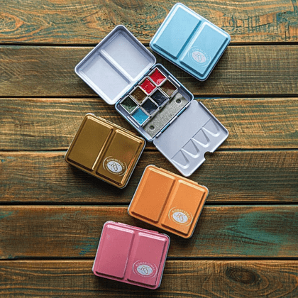 Краски акварельные "Aquarius. Mini Urban Sketcher set", 8 цветов, полукюветы, коробка, розовая - 4