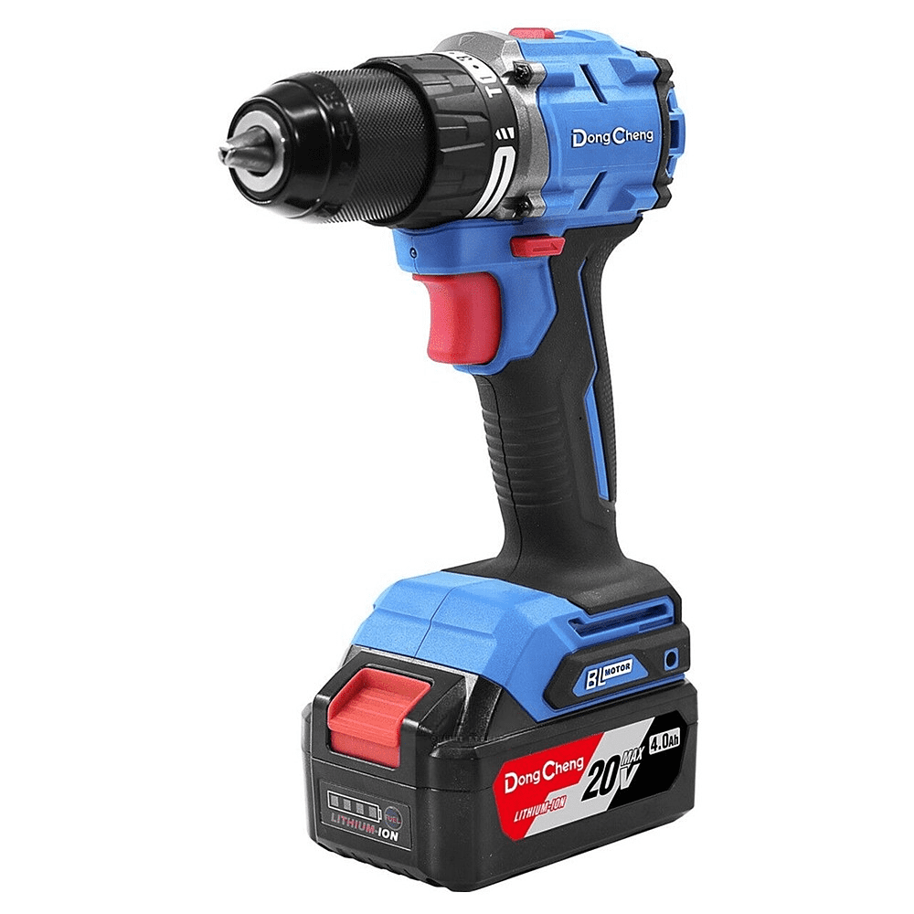 Дрель-шуруповерт "DongCheng" аккум., бесщеточная 20В, 850Вт, 120Нм, аккум. 4.0Ач*2, з/у 4А, тип EM
