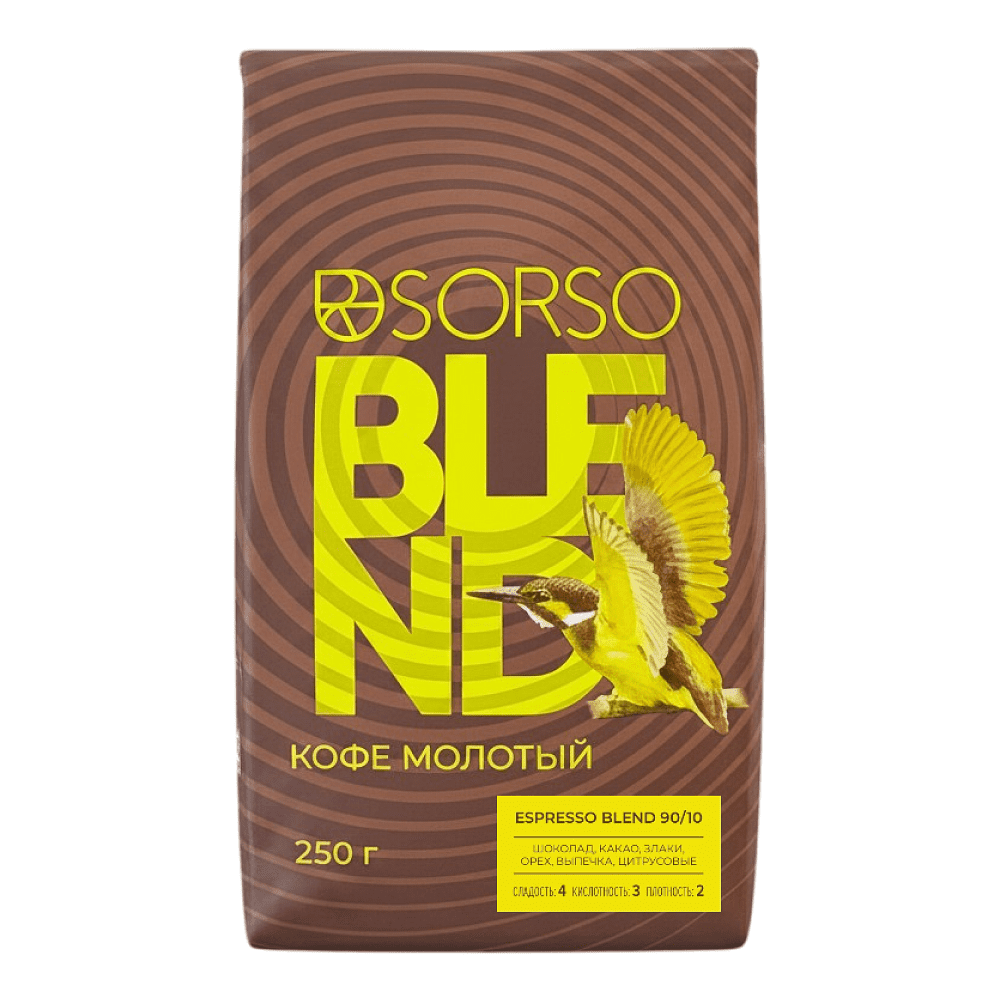 Кофе "Sorso" Espresso Blend 90/10, жареный молотый, 250 гр.