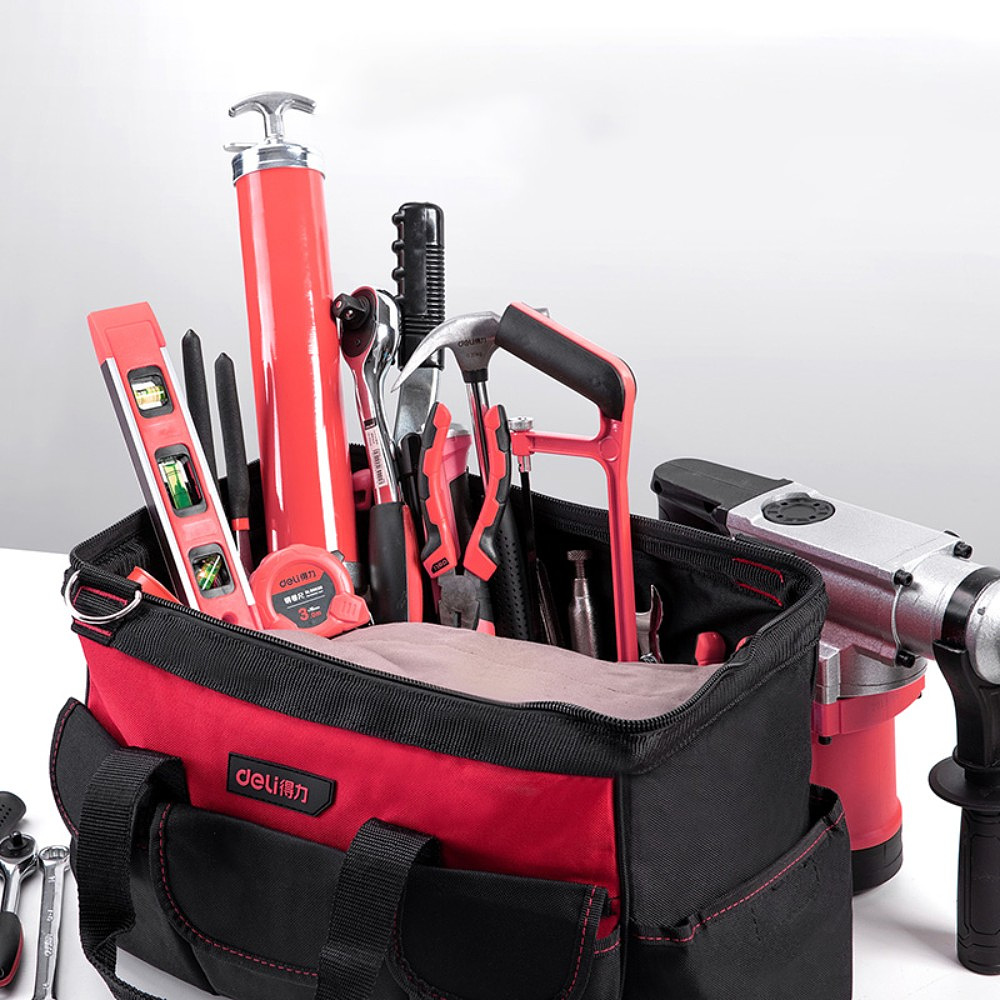 Сумка для инструментов Deli RS DL5862, 400х180х280 мм, ткань Oxford, черный, красный - 3