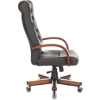 Кресло для руководителя "Бюрократ T-9928WALNUT/ECO", металл, дерево, экокожа, черный - 3