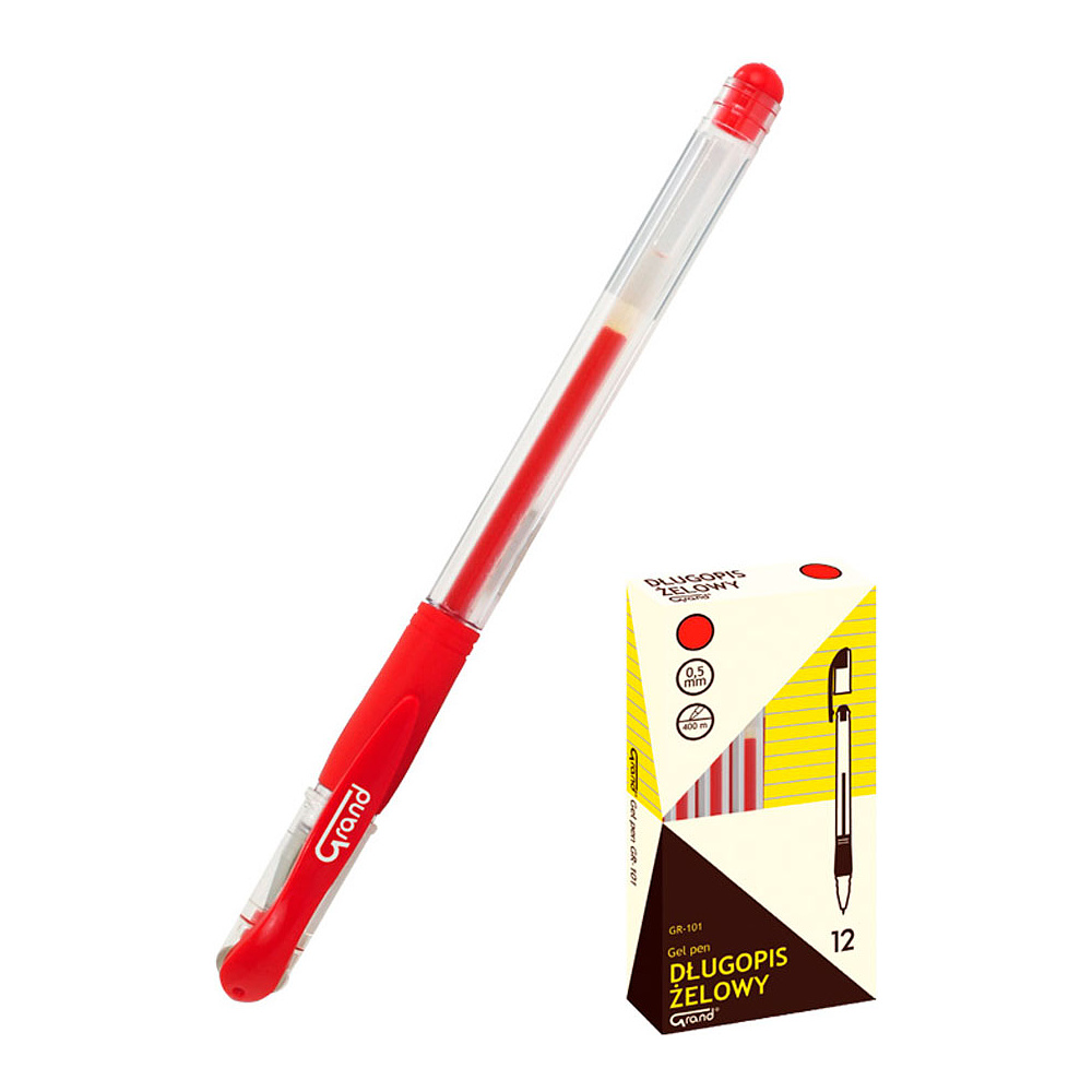 Ручка гелевая "GR-101", 0.5 мм, прозрачный, стерж. красный - 2