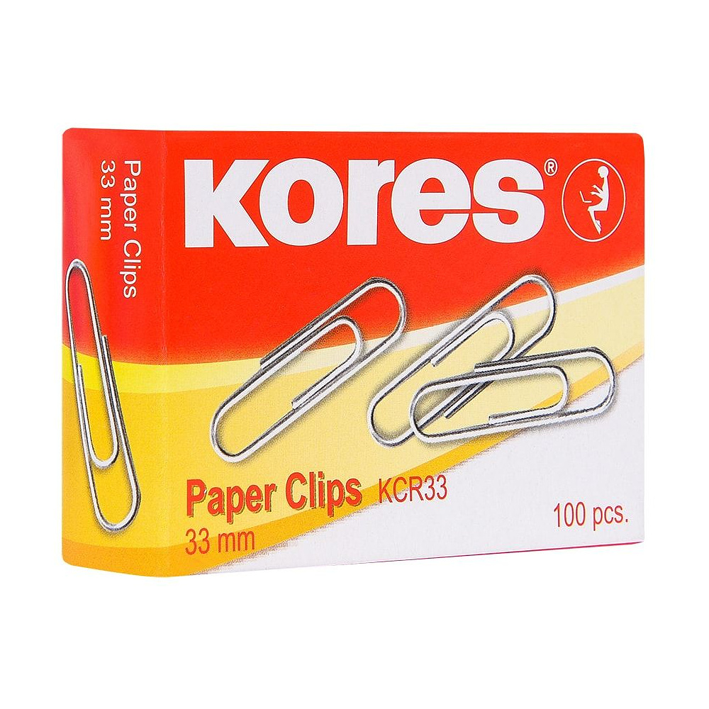 Скрепки "Kores", 33 мм, 100 шт, серебристый