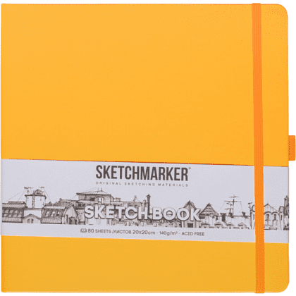 Скетчбук "Sketchmarker", 80 листов, 20x20 см, 140 г/м2, оранжевый 