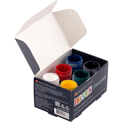 Краска акриловая глянцевая "Декола", набор 6 цветов, 20 мл, банки - 5