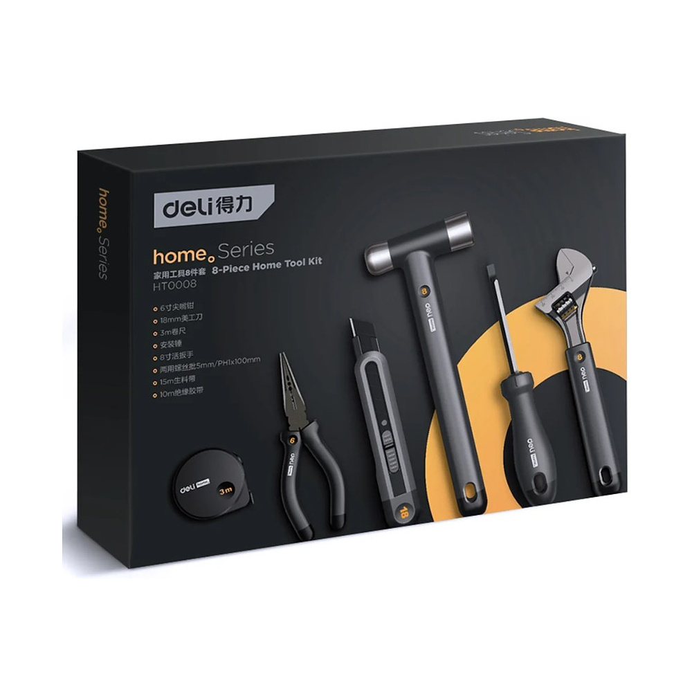 Набор ручного инструмента Deli HS, 8 предметов, Soft Touch, черный - 3