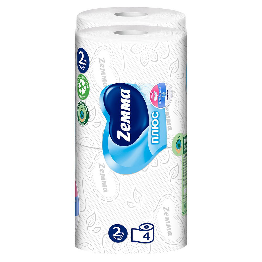 Бумага туалетная Zemma Плюс, 4 рулона, 2 слоя, белый - 3