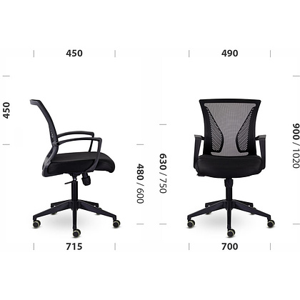 Кресло для персонала Энжел СН-800 "СР TW-01/Е11-К", ткань, сетка, пластик, черный - 6