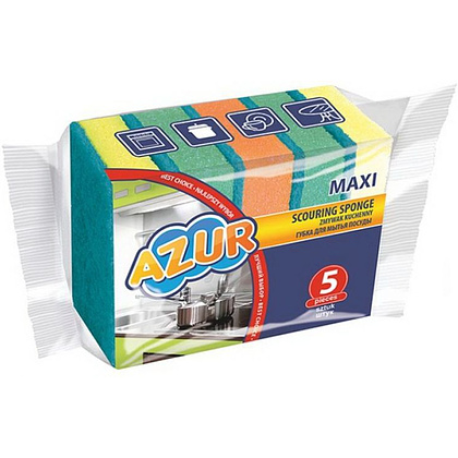 Губка кухонная для мытья посуды Azur Maxi 95*65*25 мм, 5шт/уп