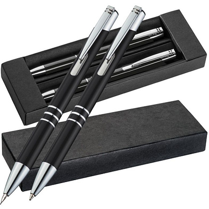 Набор "Claremont": ручка шариковая автоматическая и карандаш автоматический, красный, серебристый