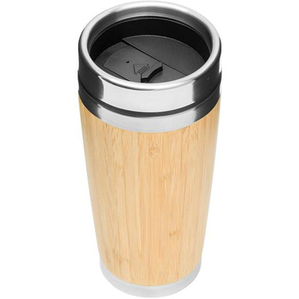 Кружка термическая "Bamboo Drink", 450 мл, металл, бамбук, коричневый