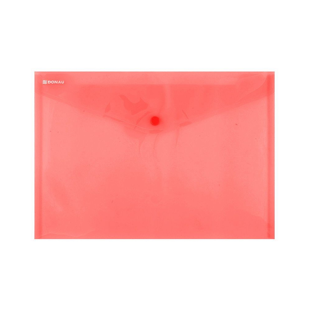 Папка-конверт на кнопке "Donau", C5, красный прозрачный