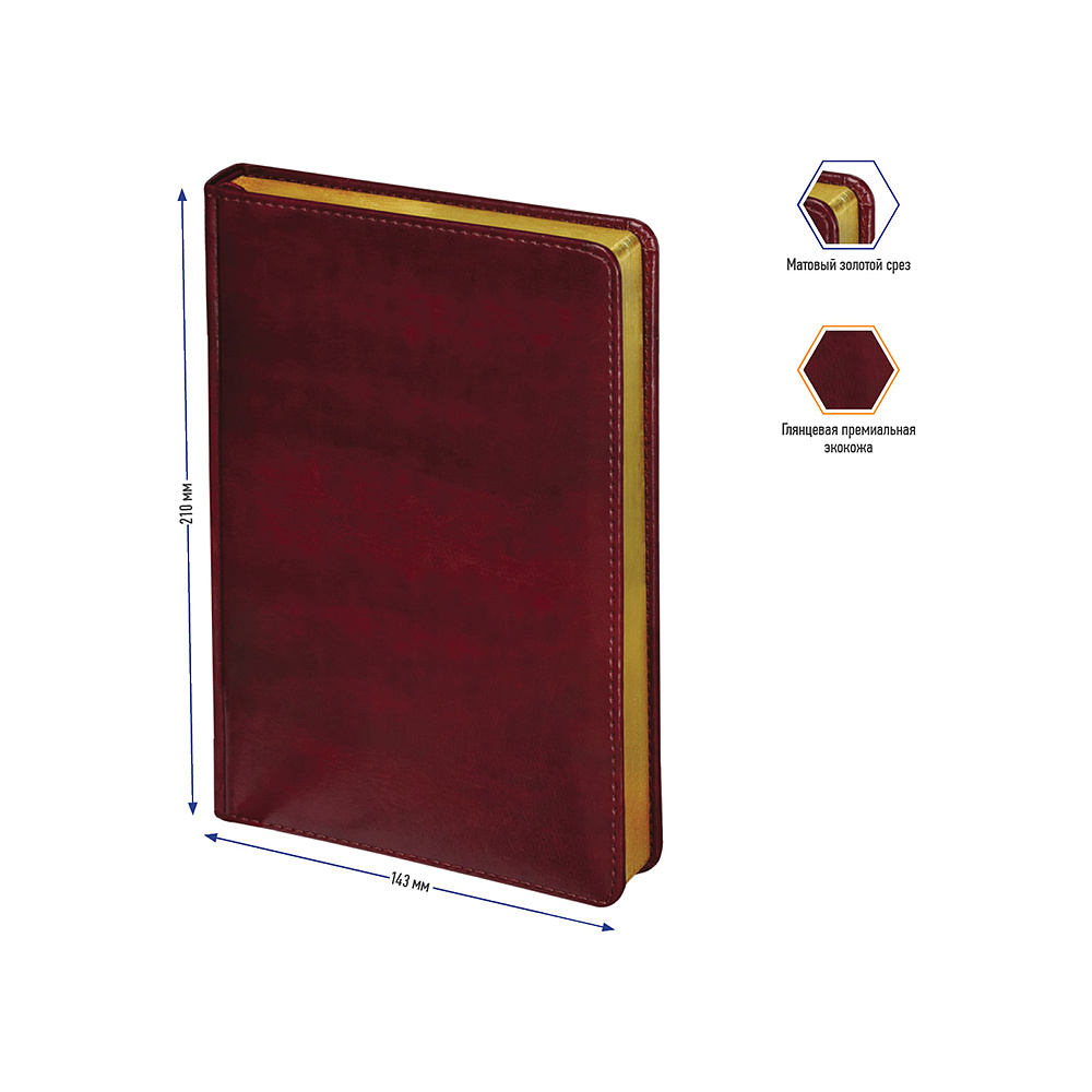 Ежедневник недатированный "xGold", А5, 320 страниц, бордовый - 3
