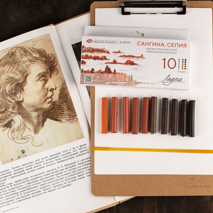 Сангина сепия "Ладога", набор мелков, 10 цветов - 3