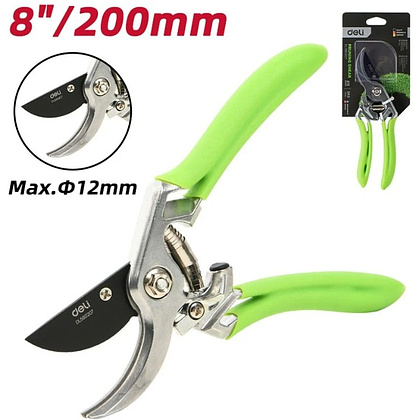 Секатор садовый цельнокованный Deli GS EDL580207, пружина, тефлон, 215 мм., черный, зеленый - 16