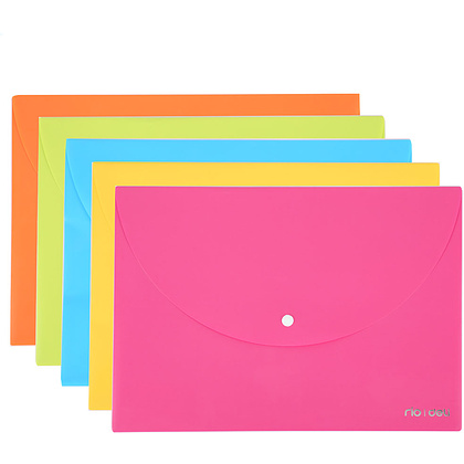 Папка-конверт на кнопке "Deli", A4, ассорти
