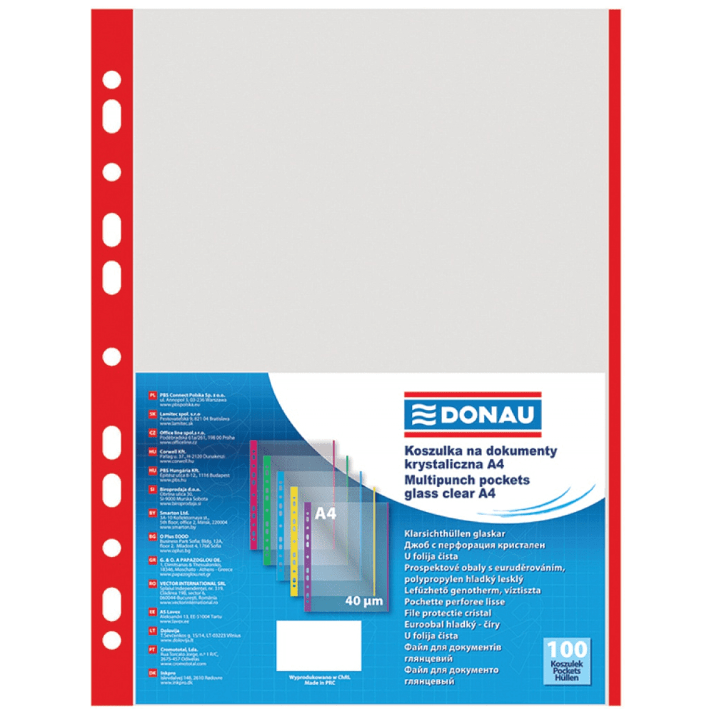 Файл (папка-карман) с цветной перфорацией, A4, 100 шт, 40 мкм, красный