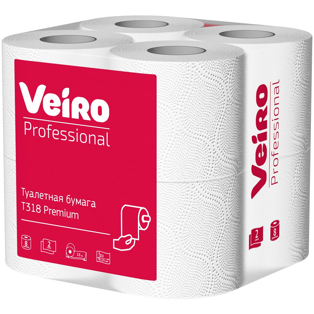 Бумага туалетная Veiro Professional Premium, в стандартных рулонах, 8 рул, 15 м, 2 слоя - 2
