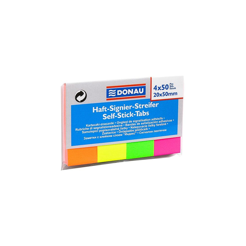 Закладки бумажные клейкие "Donau", 20x50 мм, 200 шт, ассорти - 3