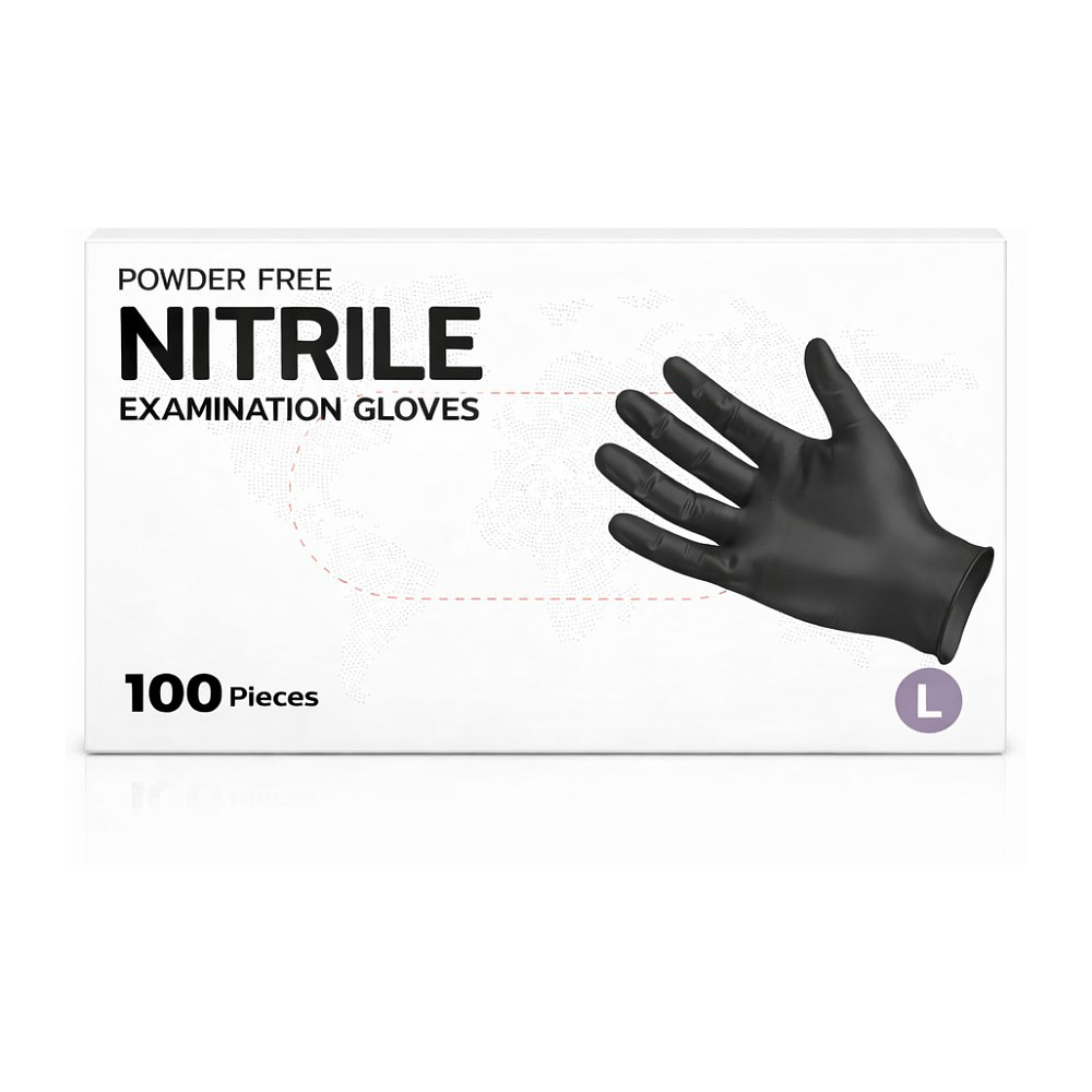 Перчатки нитриловые неопудренные одноразовые, р-р L, 100 шт./уп., черный