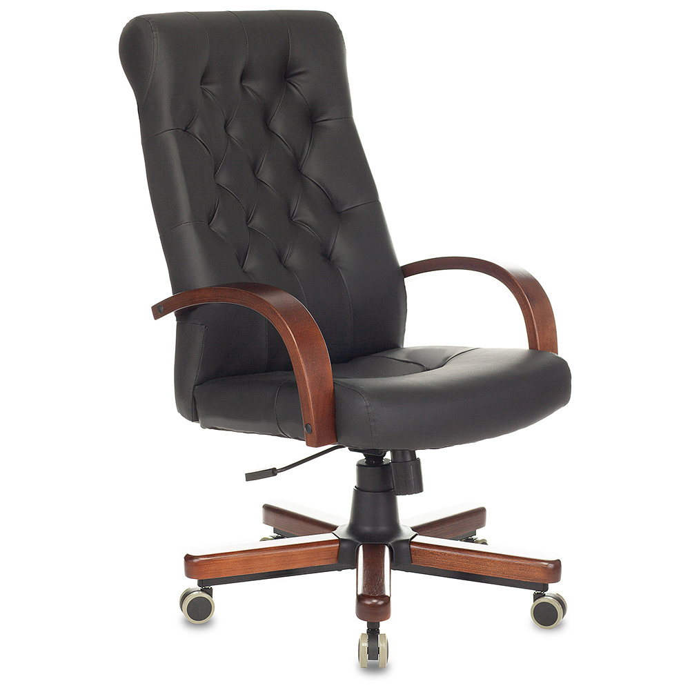 Кресло для руководителя "Бюрократ T-9928WALNUT/ECO", металл, дерево, экокожа, черный