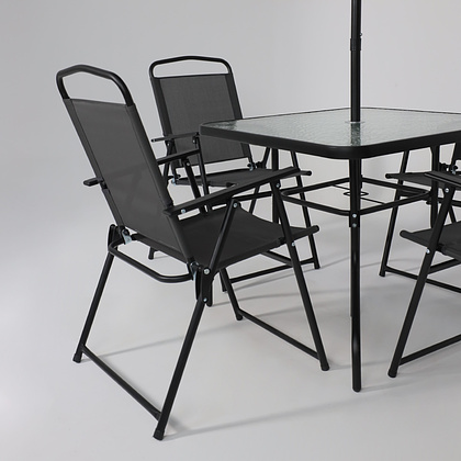 Комплект мебели садовой AksHome PICNIC (стол 1шт, 4 кресла, зонт 1шт), серый, черный - 15