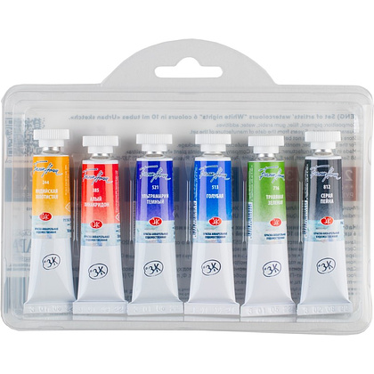 Краски акварельные "Белые ночи полночь городской скетч", набор 6 цветов, тубы - 4