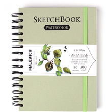 Скетчбук для акварели "Nature", 15x20 см, 300 г/м2, 30 листов, киви