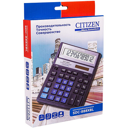 Калькулятор настольный Citizen "SDC-888XBL", 12-разрядный, синий - 2