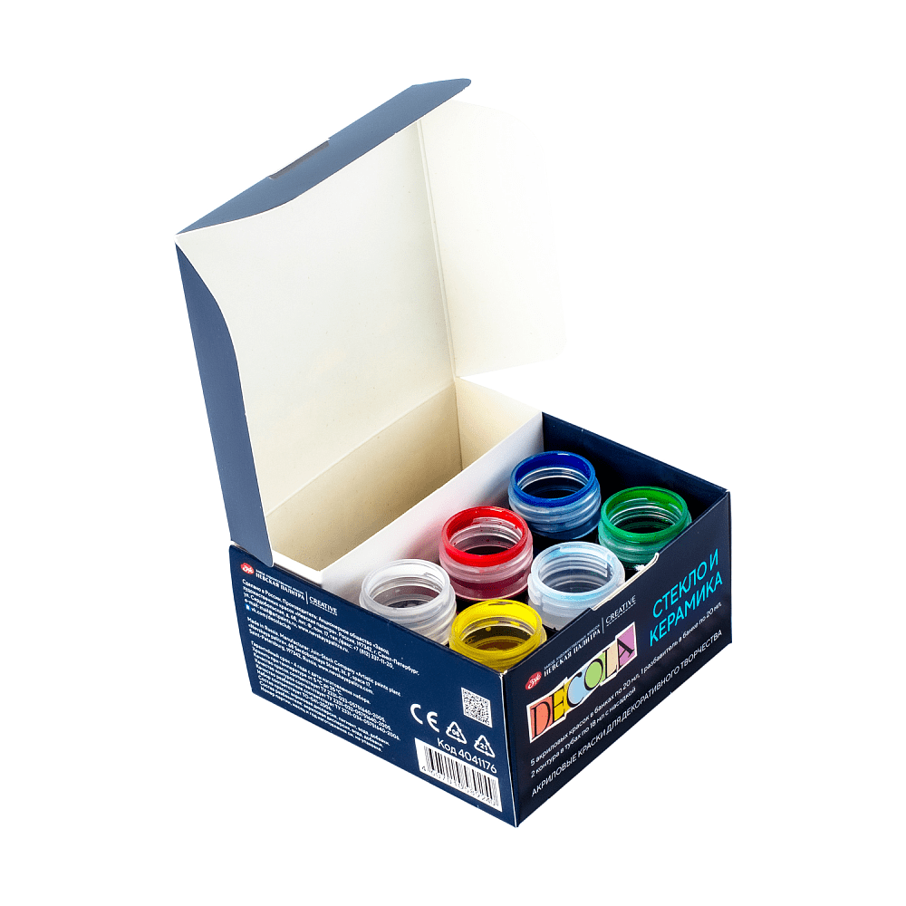 Краска акриловая по стеклу и керамике "Декола", набор 5 цветов, 20 мл, контур 2 шт., разбавитель - 5