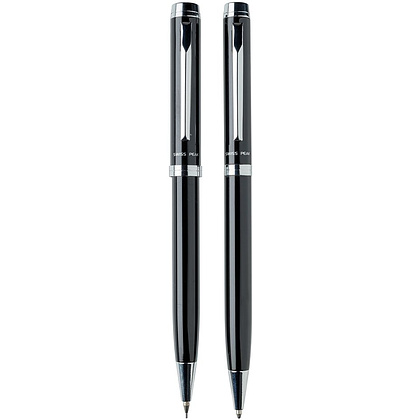 Набор "Luzern": ручка шариковая автоматическая, карандаш автоматический, 0,7 мм, черный, серебристый - 3