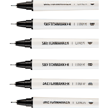 Набор ручек капиллярных "Sketchmarker", 6 шт (0.05, 0.1, 0.2, 0.3, 0.4, 0.5 мм), лайнер, черный  - 3