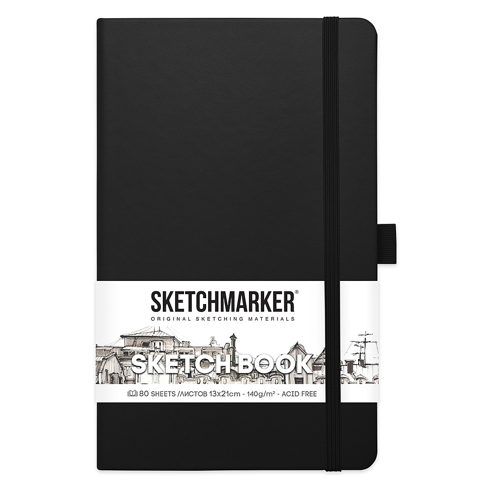 Скетчбук "Sketchmarker", 13x21 см, 140 г/м2, 80 листов, черный