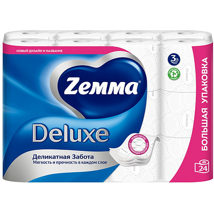 Бумага туалетная Zemma Deluxe, 24 рулона, 3 слоя, белый - 2