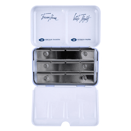 Пенал для акварели "Белые ночи" на 12 кювет, металл, светло-голубой - 2