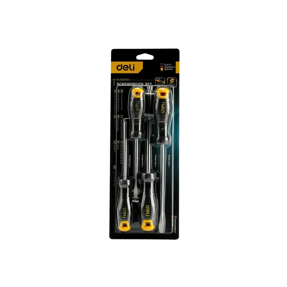 Набор отверток Deli YS EDL620004, 4 шт, SL5x100, SL6x150, PH1x100, PH2x150, черный, желтый - 2