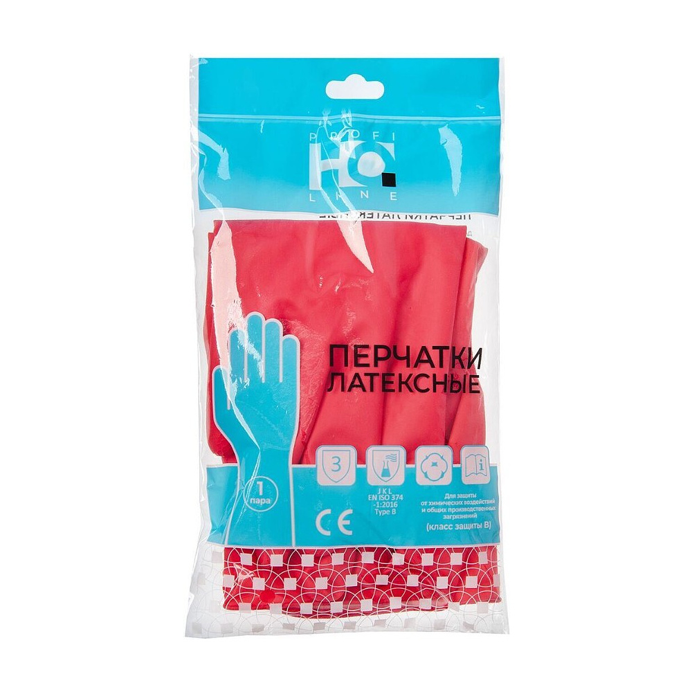 Перчатки латексные HQ Profiline, р-р M, с х/б покрытием, красный - 3