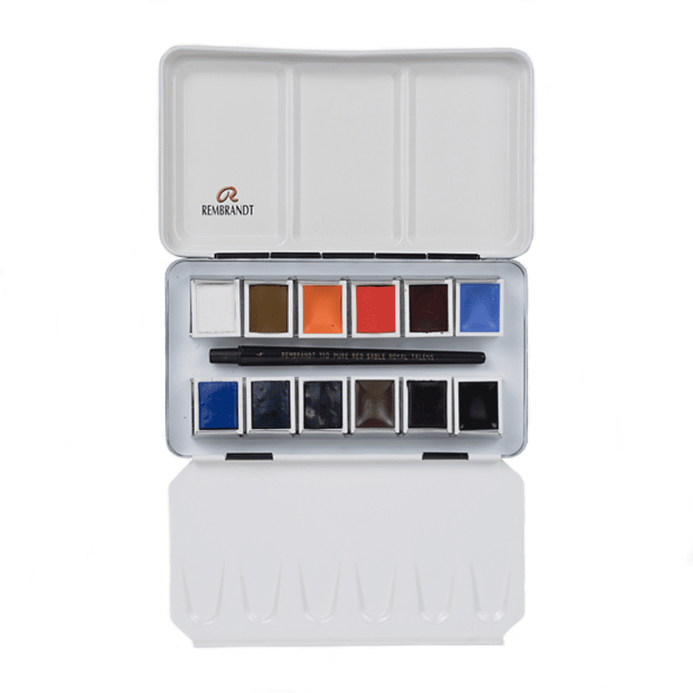 Набор красок акварельных пейзажных "Rembrandt", 12 цветов, кюветы - 3