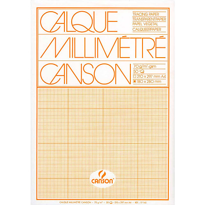 Блок-склейка кальки миллиметровой "Canson", 29.7x42 см, 50 листов, 70 г/м2