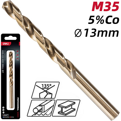 Сверло по металлу Deli RS EDH-MHZ130-E2, 13.0 мм, DIN 338, HSCo 5% - 2