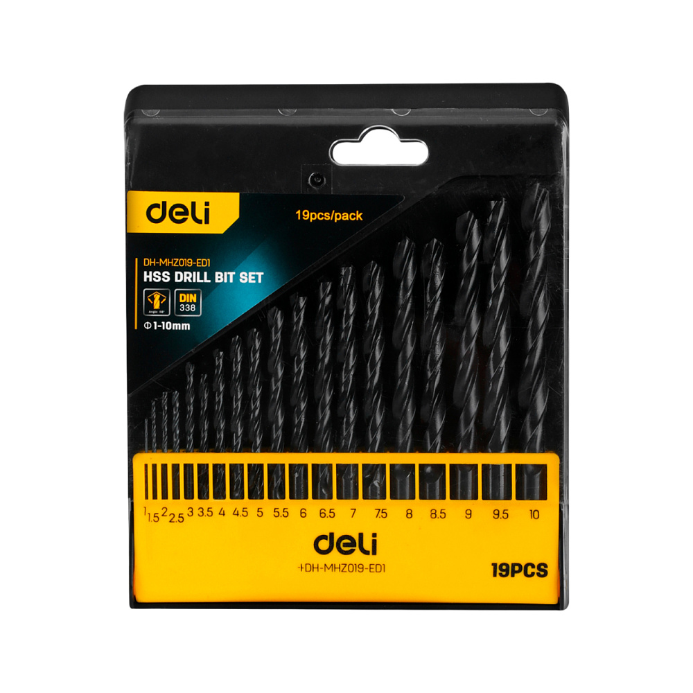 Набор сверл по металлу Deli "EDH-MHZ019-ED1", 19 шт, черный