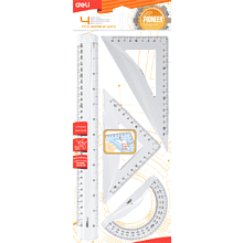 Набор чертежный "Deli EG00512": линейка 30 см, треугольник 45 и 60 гр, транспортир 180 гр, прозрачный