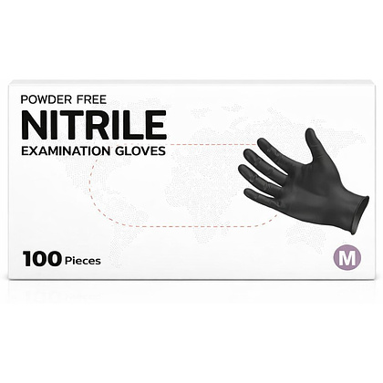 Перчатки нитриловые неопудренные одноразовые, р-р M, 100 шт./уп., черный