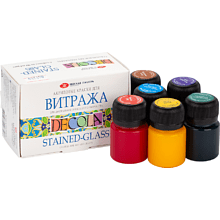 Краска акриловая для витража "Декола", набор 6 цветов, 20 мл, банки