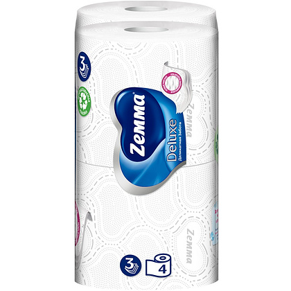 Бумага туалетная Zemma Deluxe, 4 рулона, 3 слоя, белый - 3